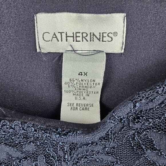 Catherines Navy Blue Womens Lace Dress 4X Nylon/Polyester Blend Short Sleeve - Picture 4 of 7